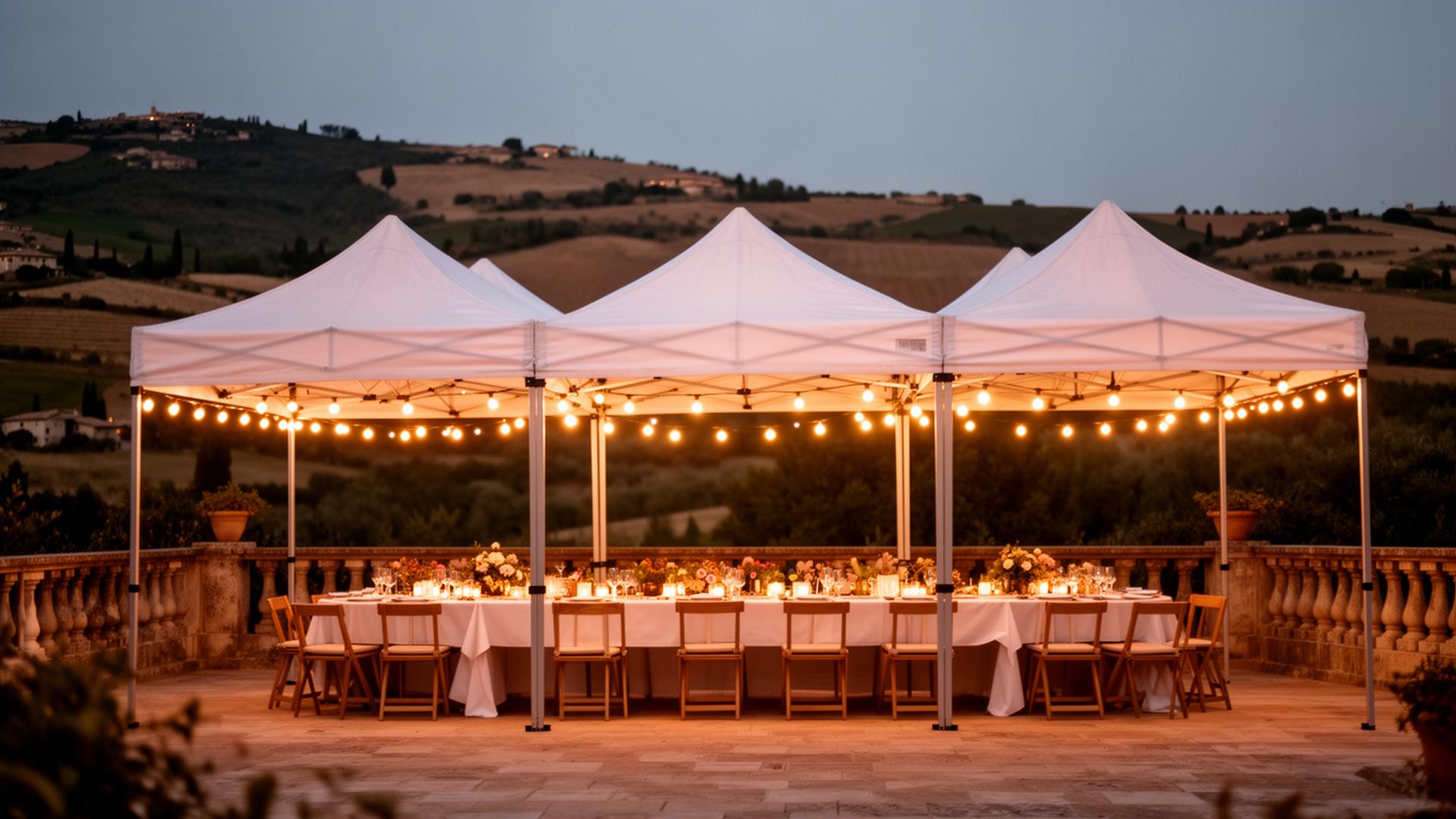 Carpas plegables iluminadas de noche para un evento profesional